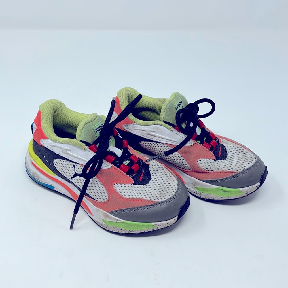 Puma White Green Blue Neon Running System Tennis Shoes Kid’s Size 11